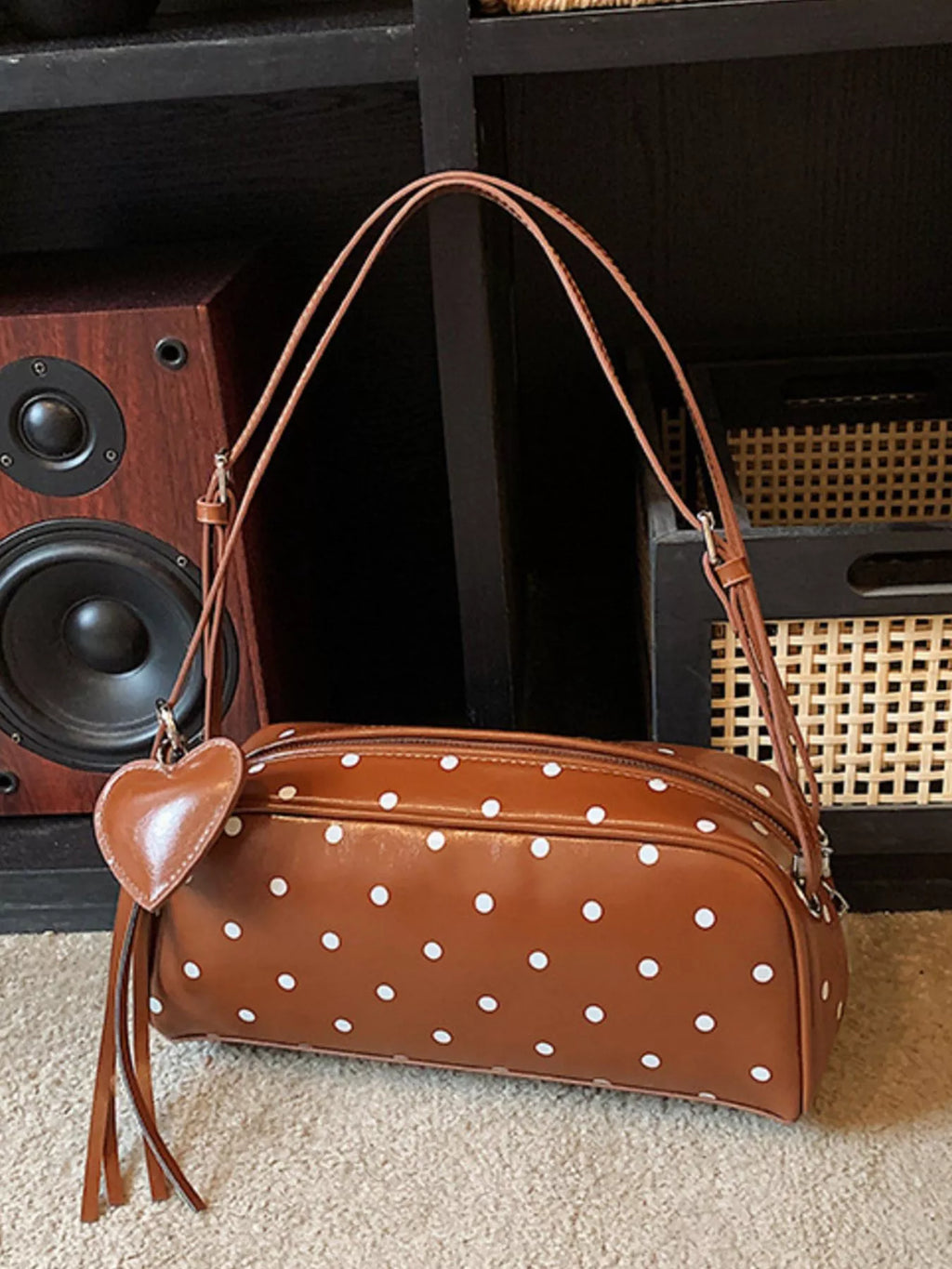 Polka Dot Leather Shoulder Bag