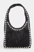 Fame Grommet Border Studded Suede Shoulder Bag