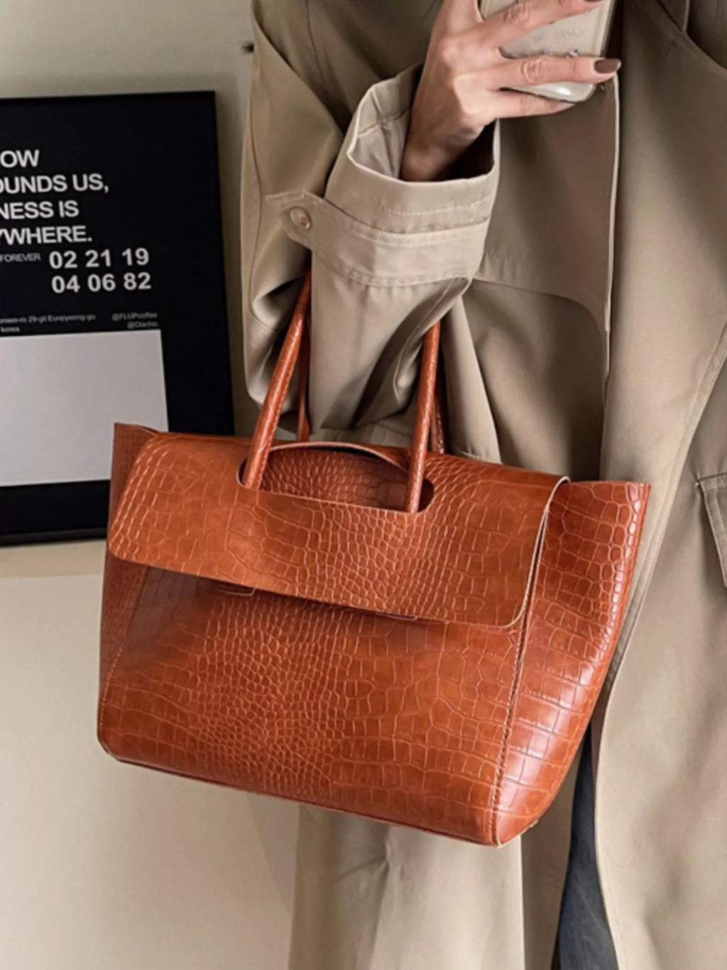 Crocodile-Embossed Shoulder Bag