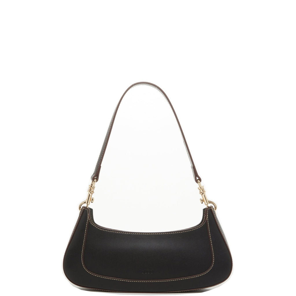 Leather Baguette Bag East West Black Purse