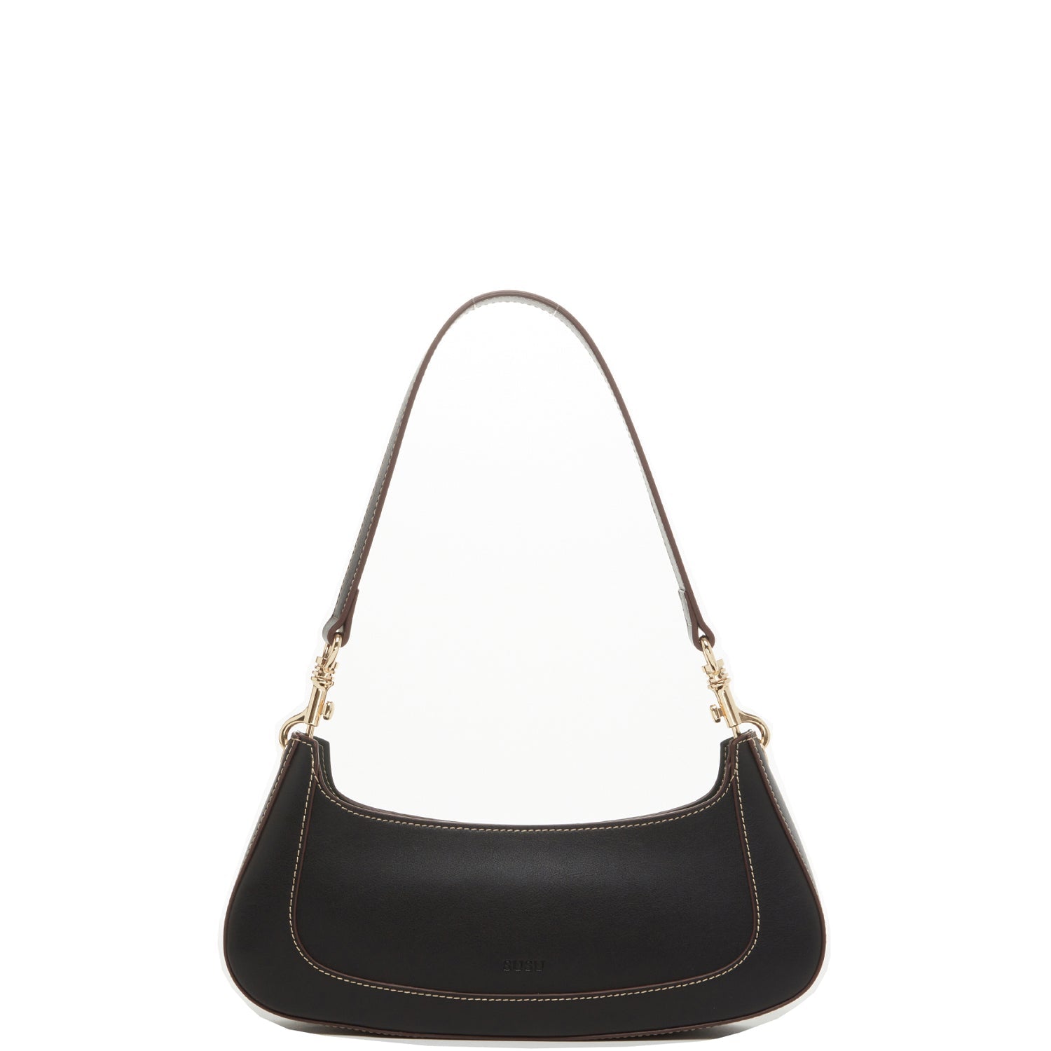 Leather Baguette Bag East West Black Purse