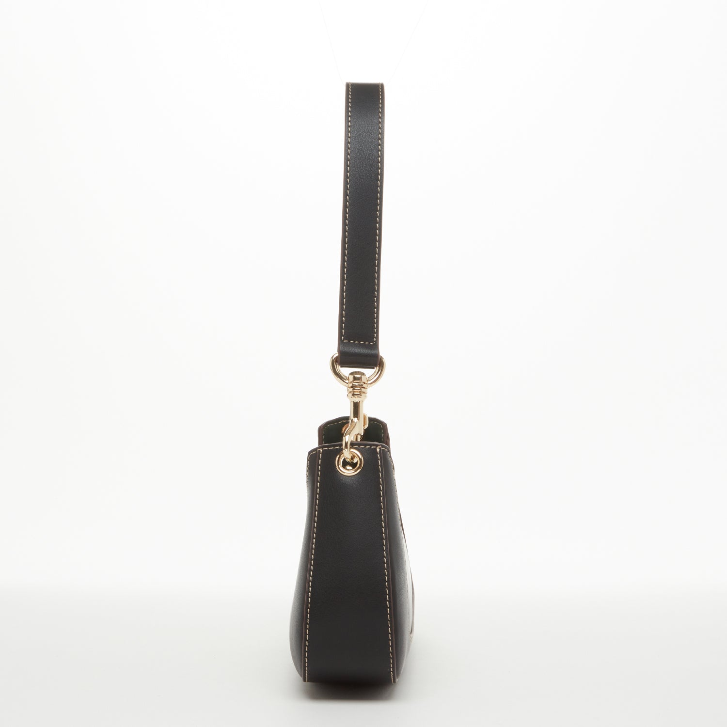Leather Baguette Bag East West Black Purse