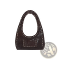Brown Studded Leather Shoulder Bag Retro Hobo Purse