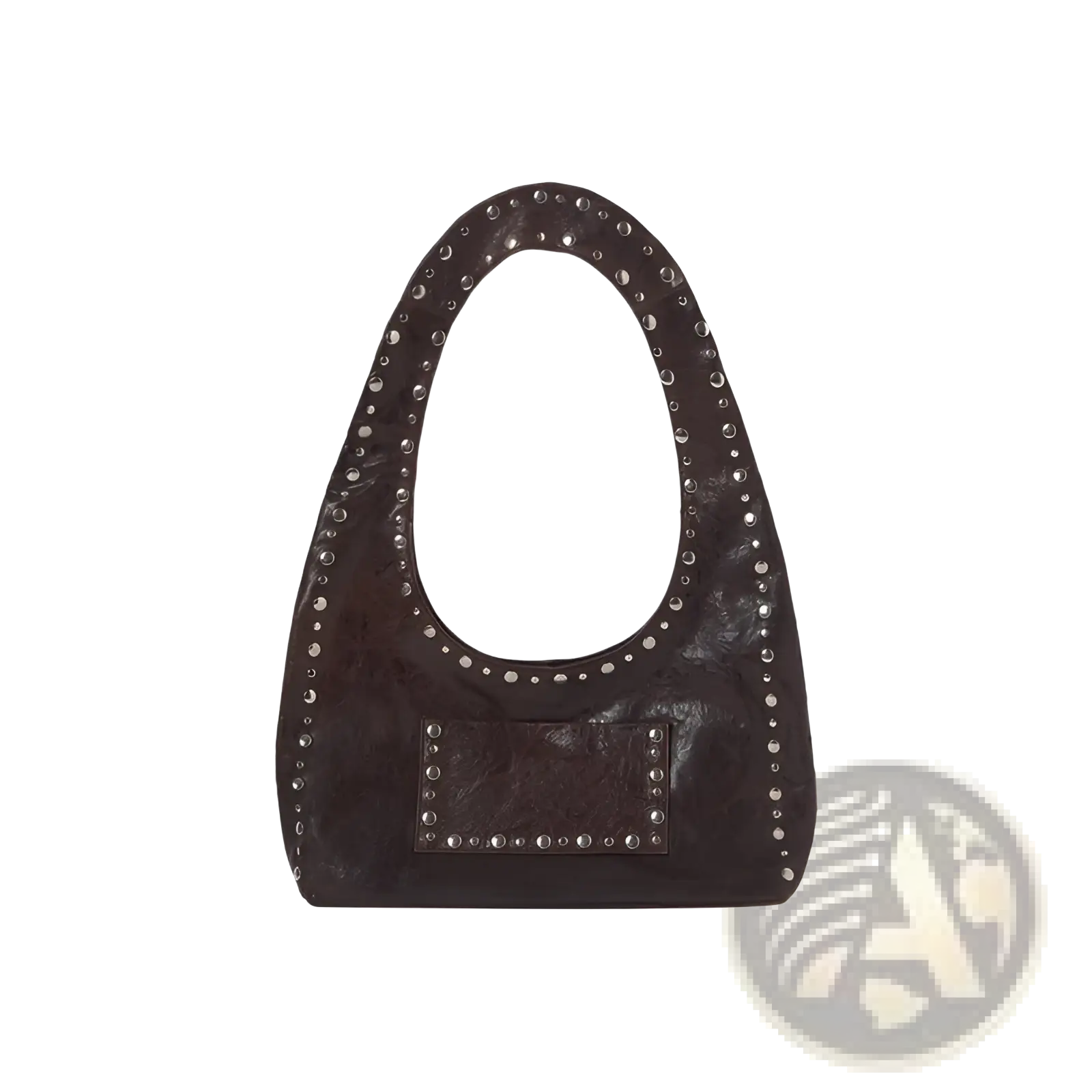 Brown Studded Leather Shoulder Bag Retro Hobo Purse