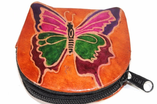 Butterfly Coin Purse Leather Small Zippered Change Bag