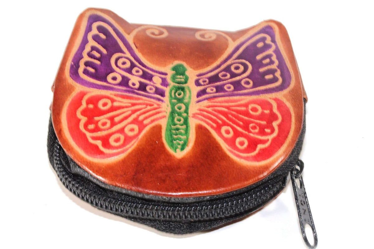 Butterfly Coin Purse Leather Small Zippered Change Bag
