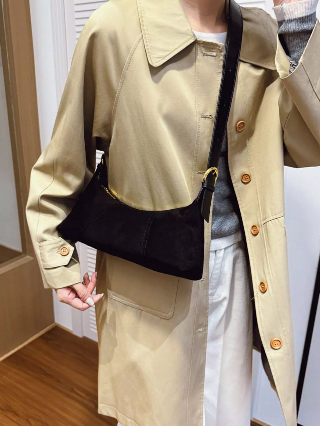 Vintage Suede Hobo Shoulder Bag