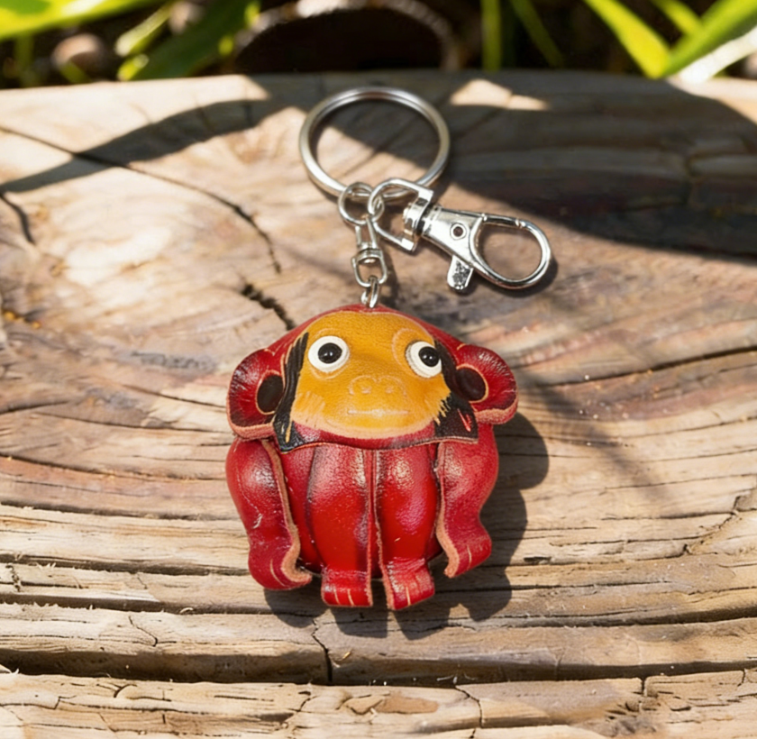 Cartoon Monkey Keychain, Top-Grain Leather
