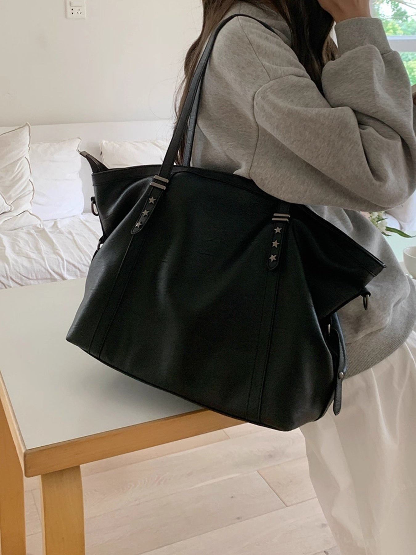 Star-Embellished Leather Shoulder Bag