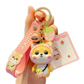 Pink Strawberry Shiba Inu Keychain, Zinc Alloy Keyring, Cute Kawaii Bag Charm, Everyday Purse Accessory Gift For Women