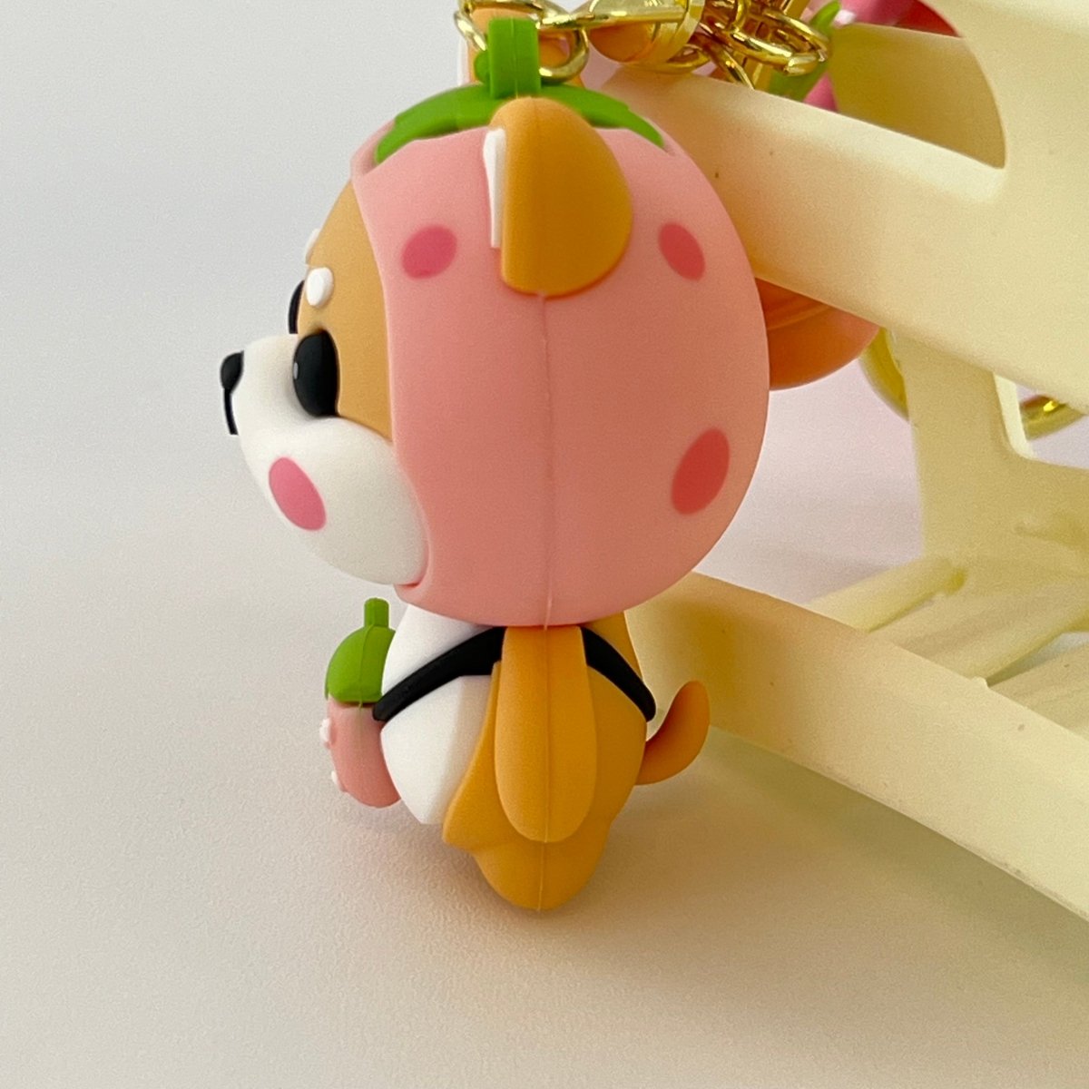Pink Strawberry Shiba Inu Keychain, Zinc Alloy Keyring, Cute Kawaii Bag Charm, Everyday Purse Accessory Gift For Women
