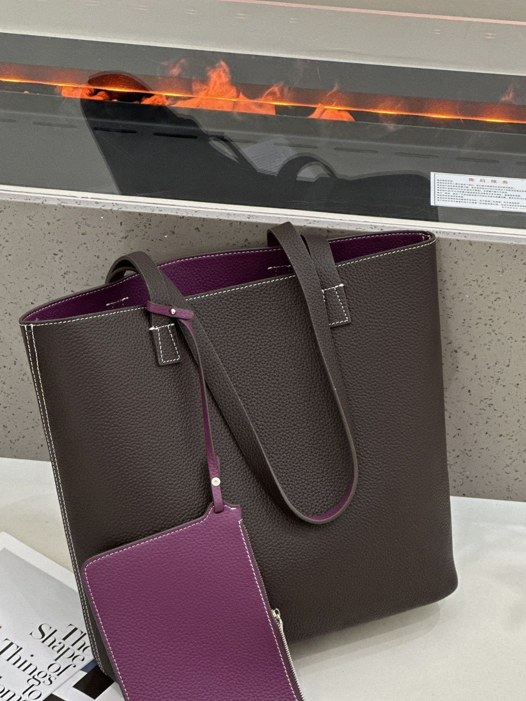 2026 New Korean Style Double-Sided Shoulder Bag TC Top Layer Cowhide Bucket Bag Large Capacity Open-Top Underarm Bag