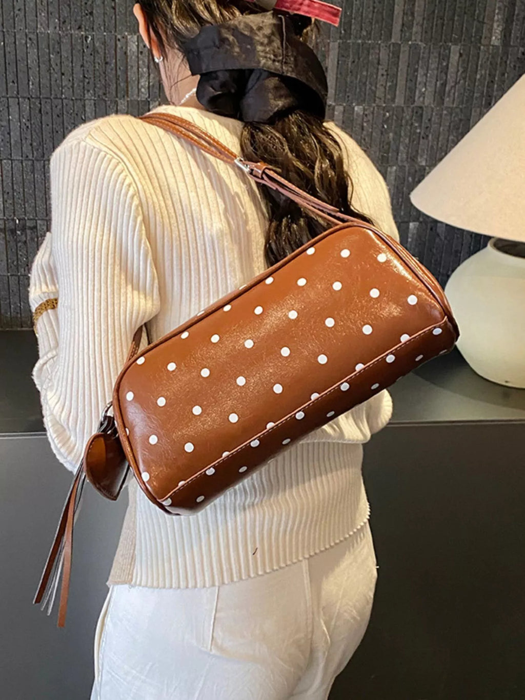 Polka Dot Leather Shoulder Bag
