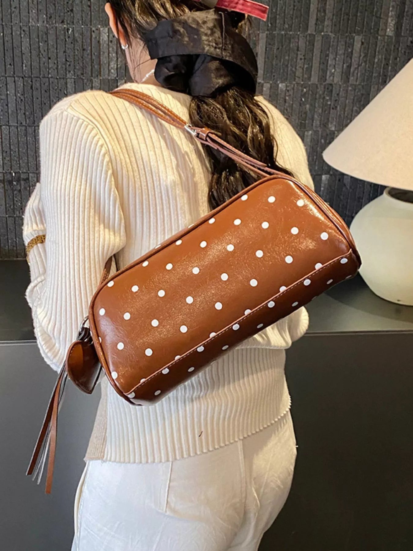 Polka Dot Leather Shoulder Bag