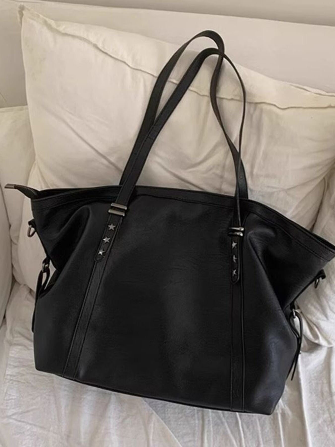 Star-Embellished Leather Shoulder Bag