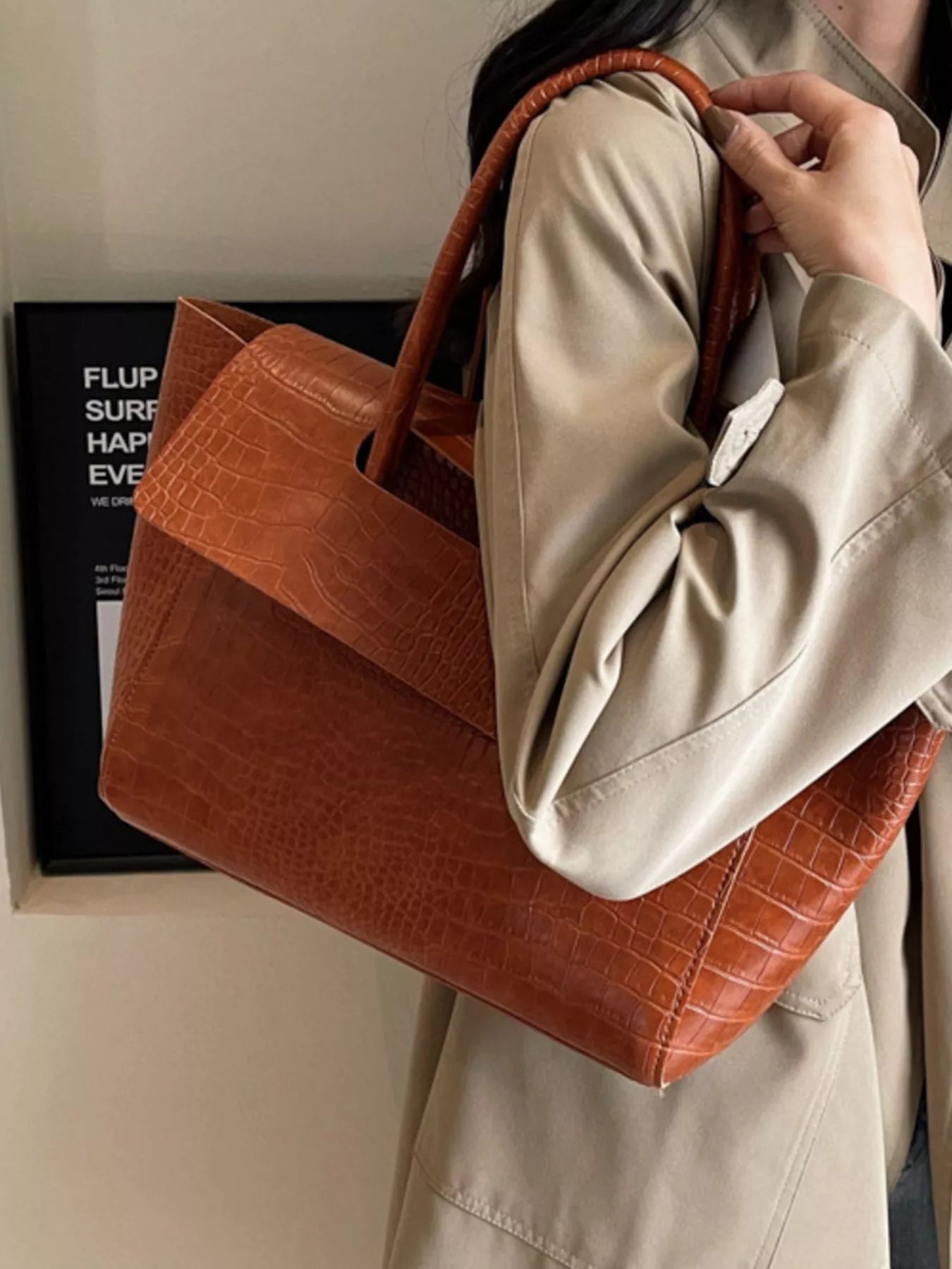 Crocodile-Embossed Shoulder Bag