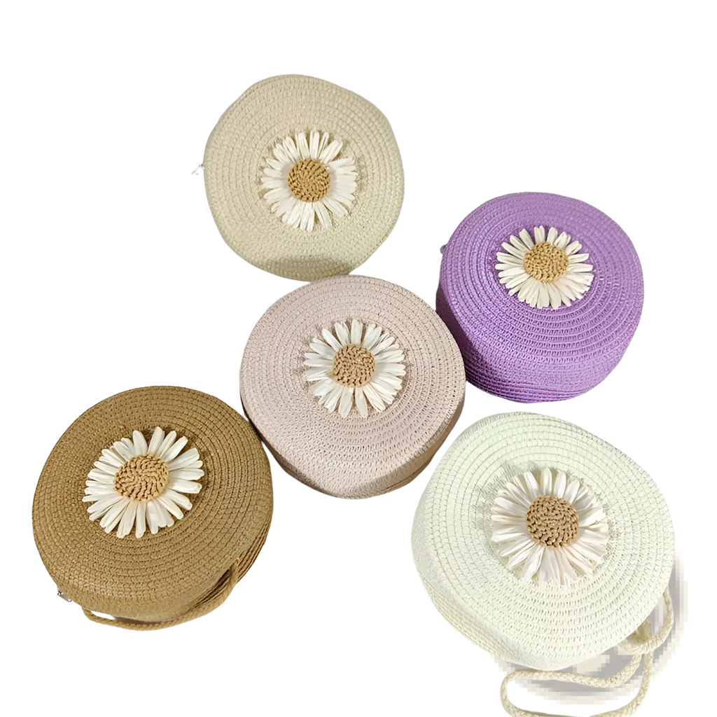 Daisy Straw Crossbody Bag Round Woven Shoulder Purse