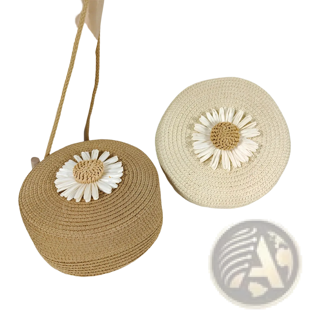 Daisy Straw Crossbody Bag Round Woven Shoulder Purse