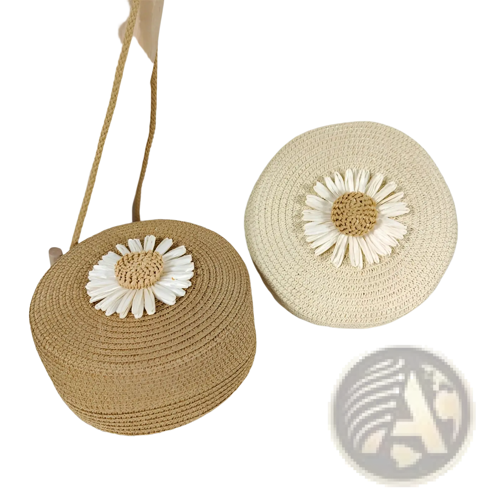 Daisy Straw Crossbody Bag Round Woven Shoulder Purse
