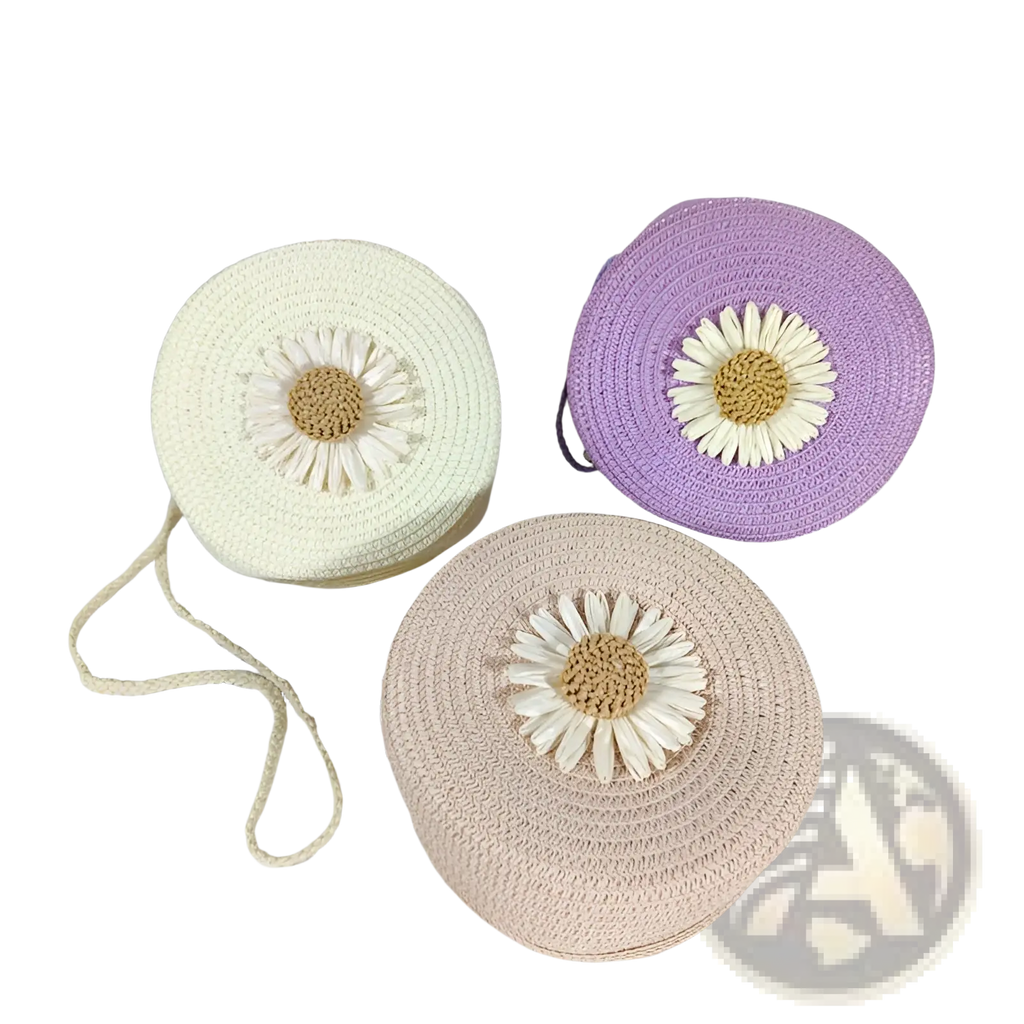 Daisy Straw Crossbody Bag Round Woven Shoulder Purse