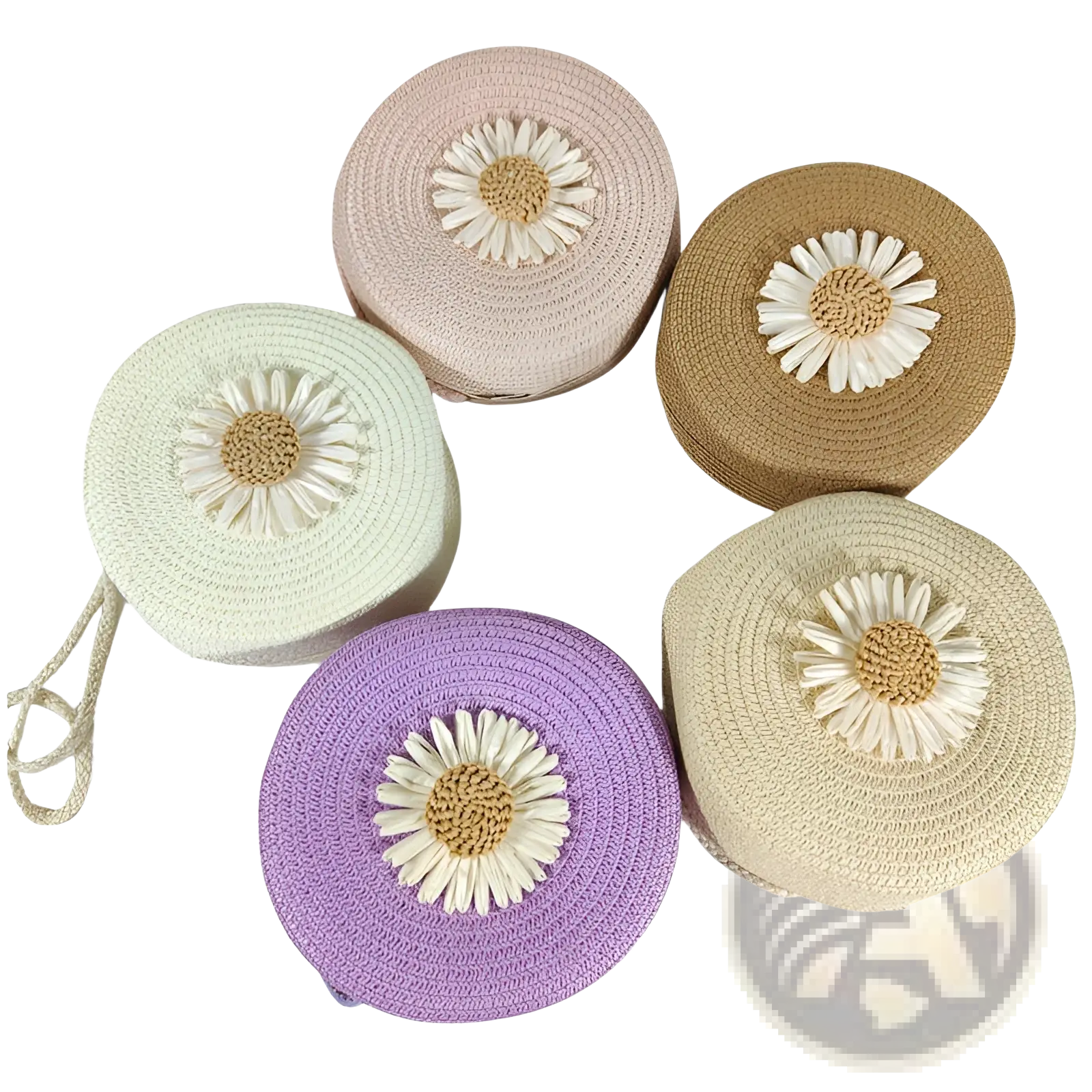 Daisy Straw Crossbody Bag Round Woven Shoulder Purse