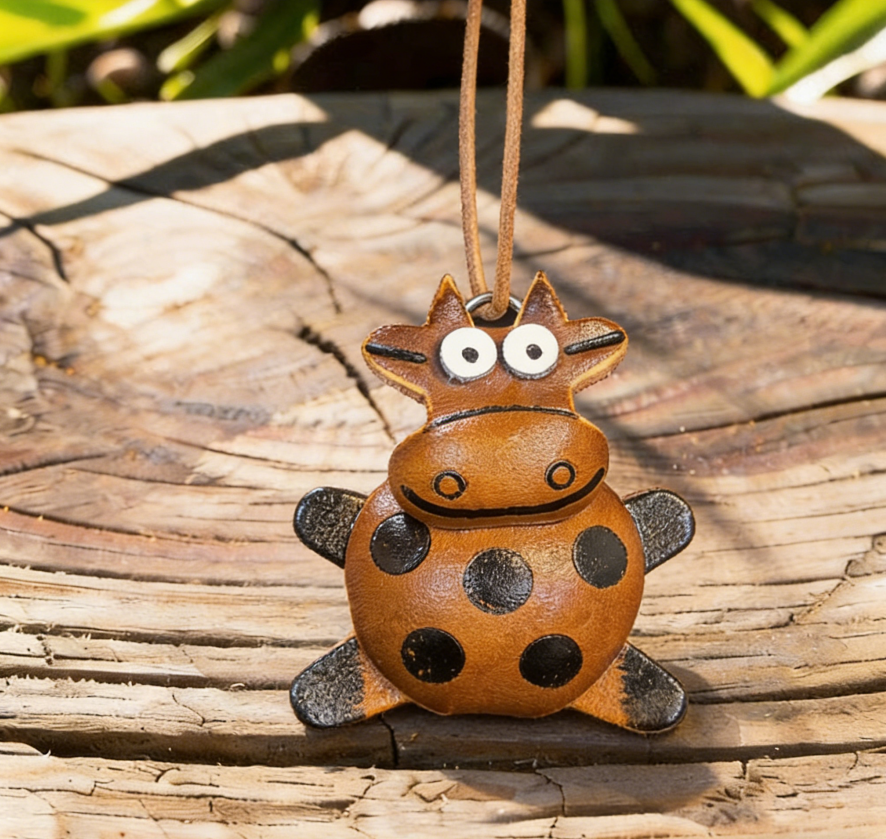 Cartoon Cow Leather Keychain