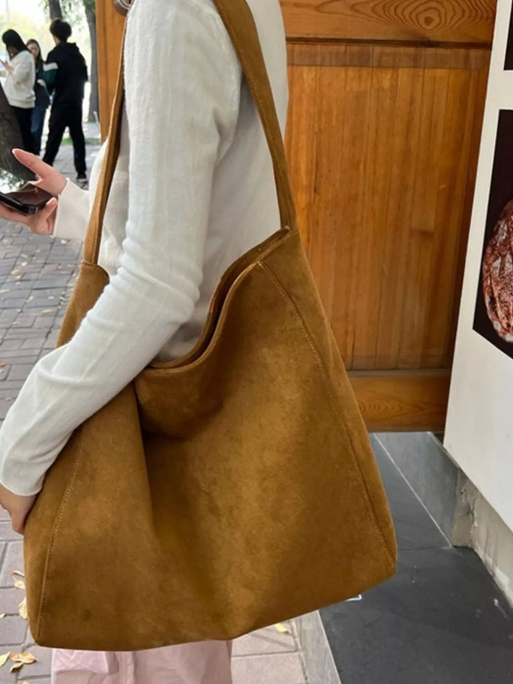 Large Suede Leather Tote Bag