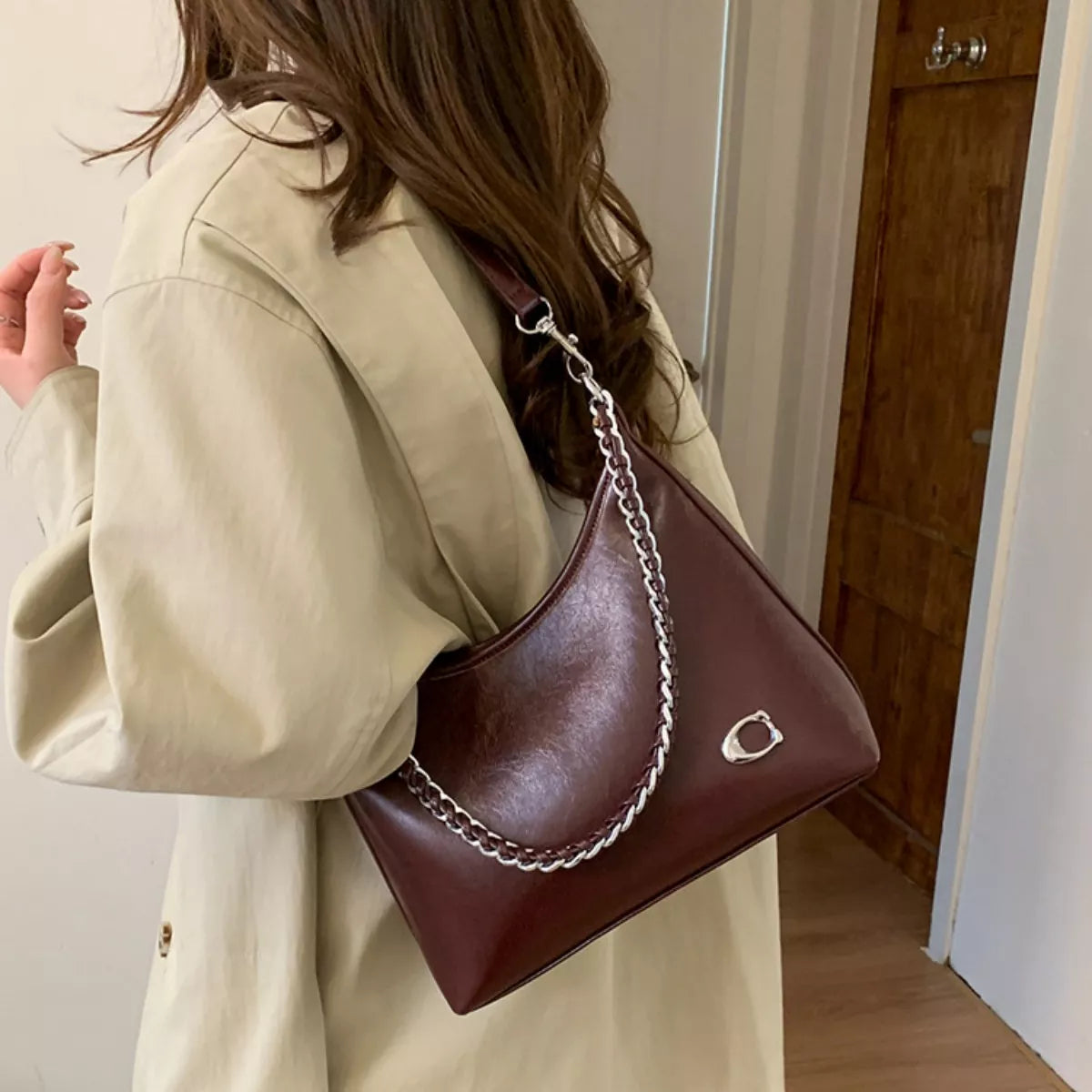 Chic Chain Accent Shoulder Bag