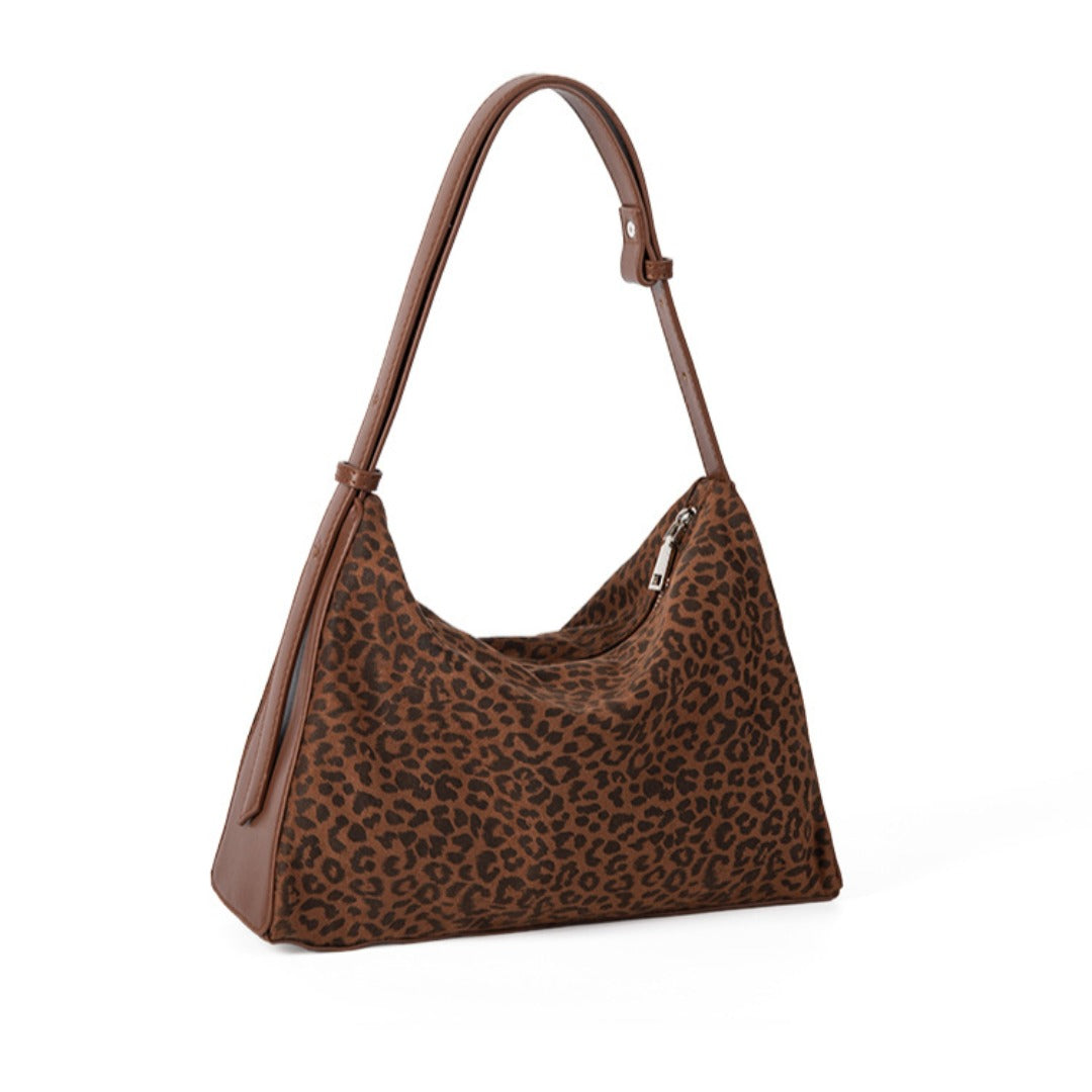 Leopard print autumn and winter small hobo bag, fashionable large capacity shoulder bag women, retro design commuter shoulder handbag