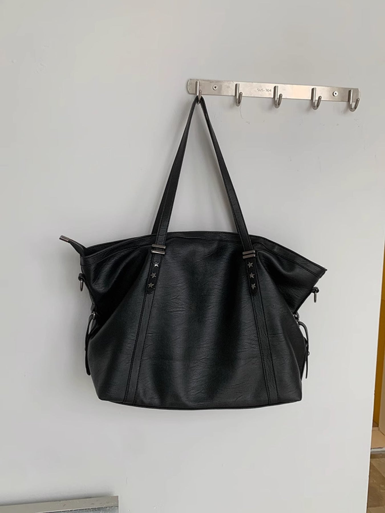 Star-Embellished Leather Shoulder Bag