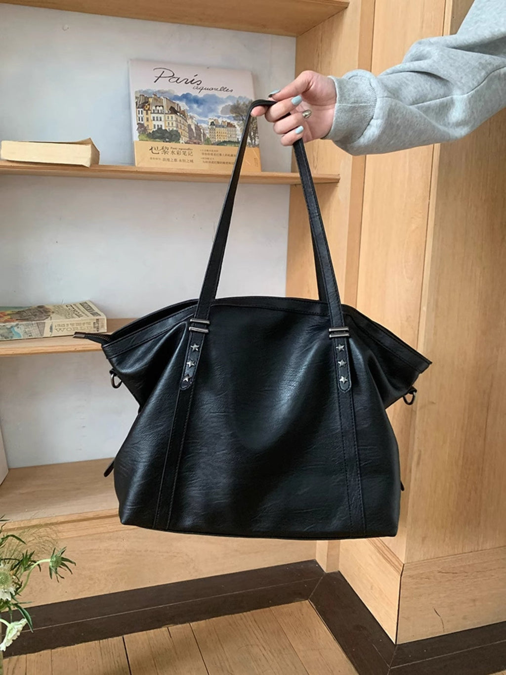Star-Embellished Leather Shoulder Bag