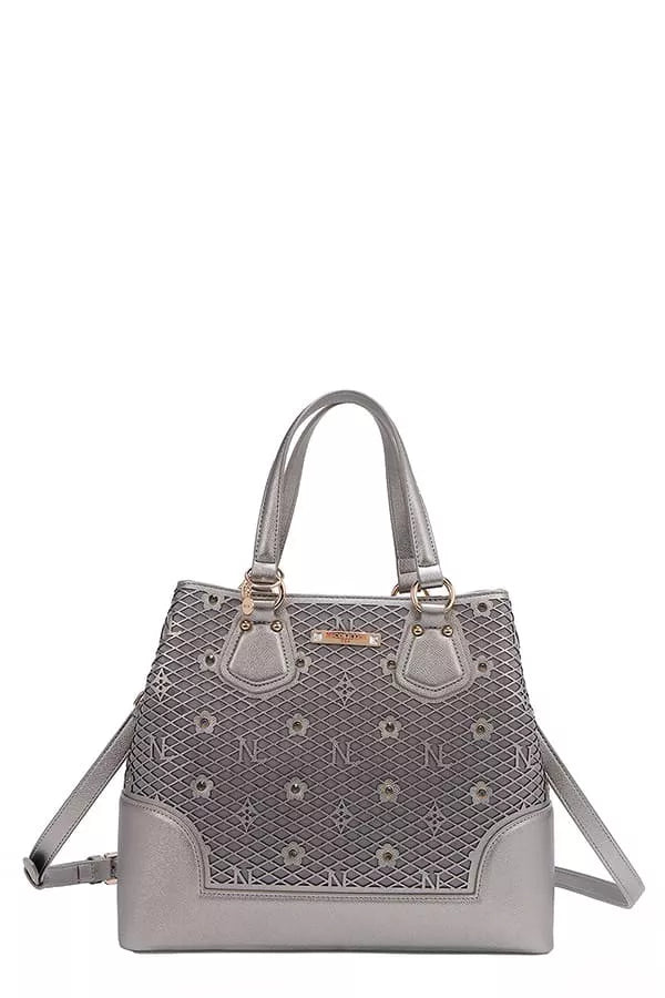 Monogram Pattern Handbag with Rhinestones Decor