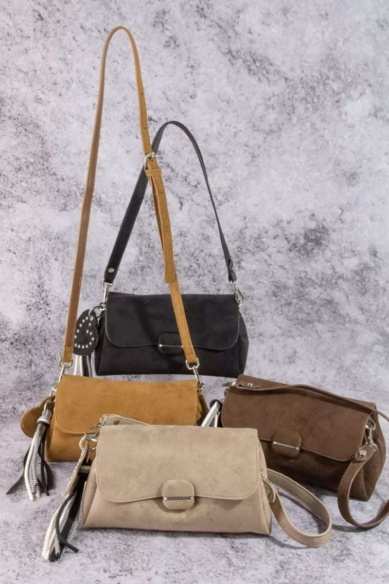 Fame Heart And Tassel Accent Suede Shoulder Bag