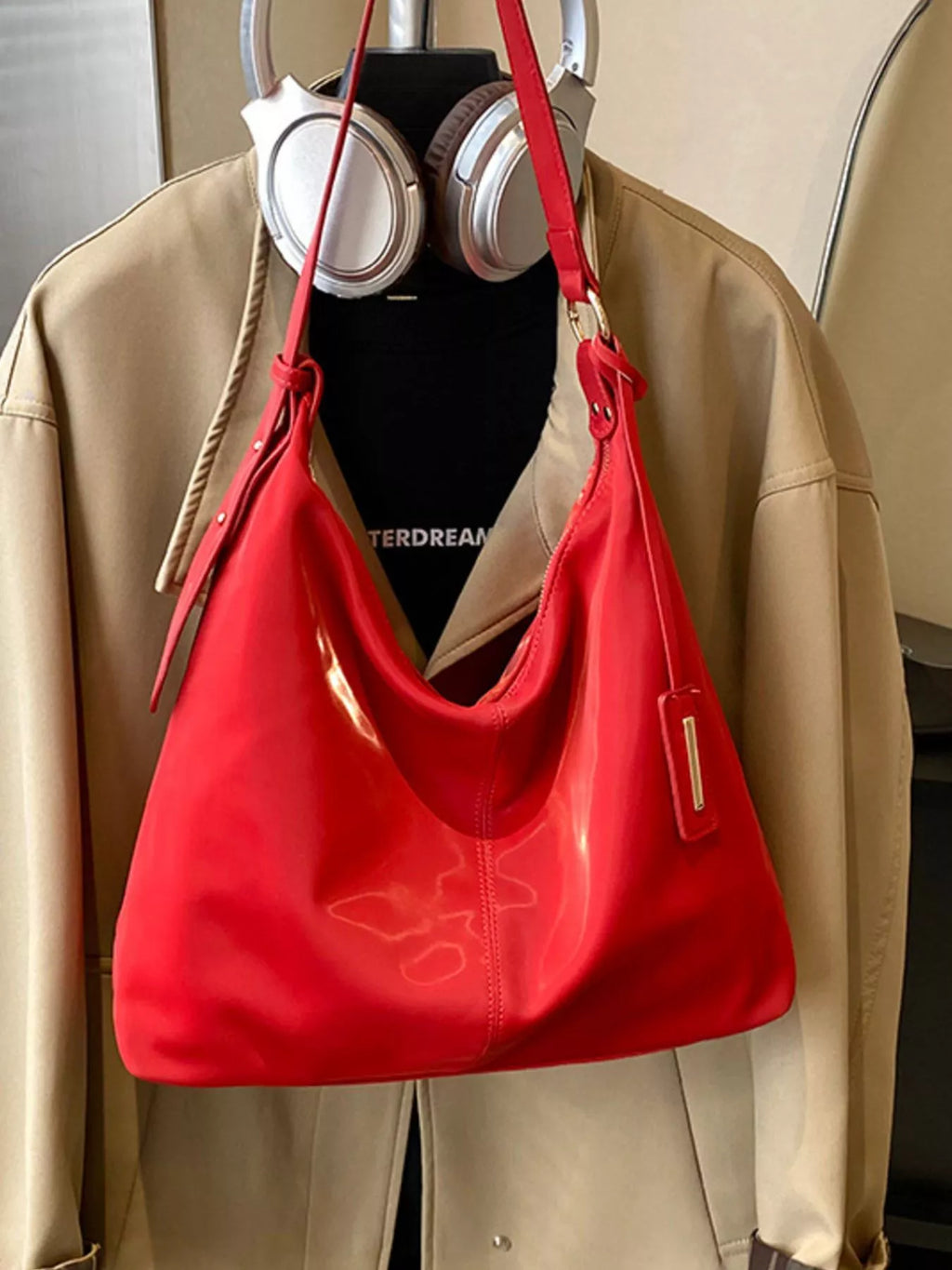 Solid Color Leather Shoulder Bag