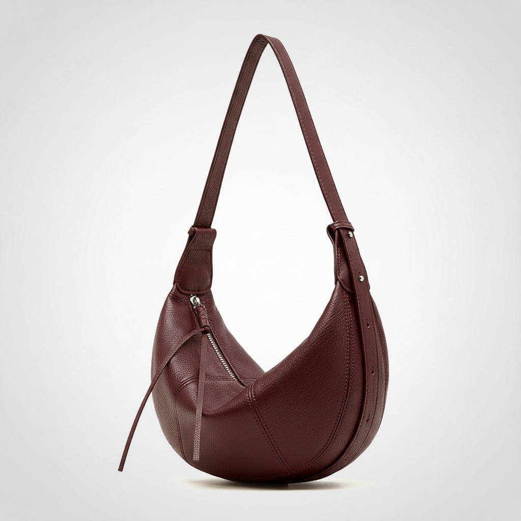 Top-grain Cowhide Crossbody Dumpling Bag, New Genuine Leather Niche Shoulder Bag, Practical For Commuting, Natural Textured Cowhide Crescent Bag