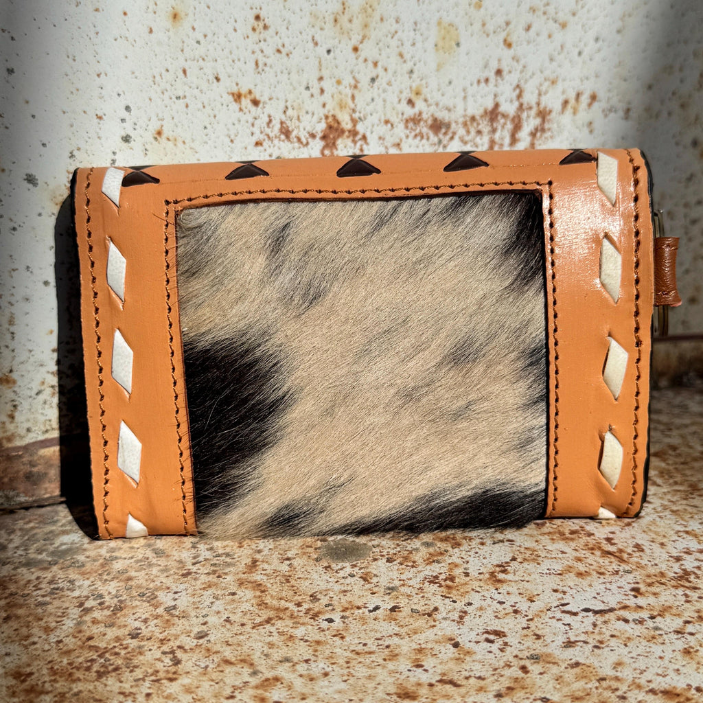 Caramel Espresso Checkered Speedy Western Genuine Leather Purse with optional wallet