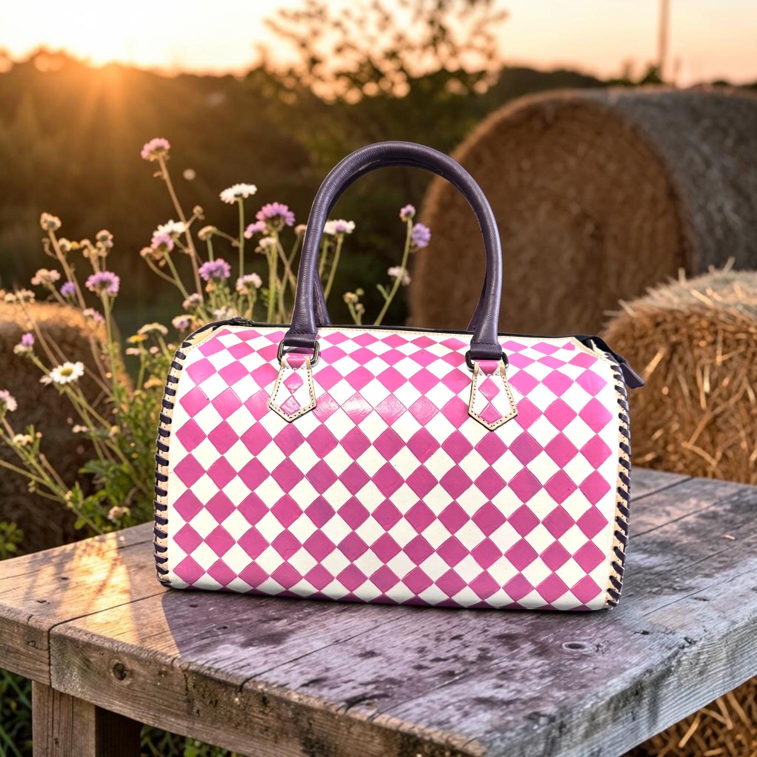 Country Lilac Checkered Speedy Western Genuine Leather Purse