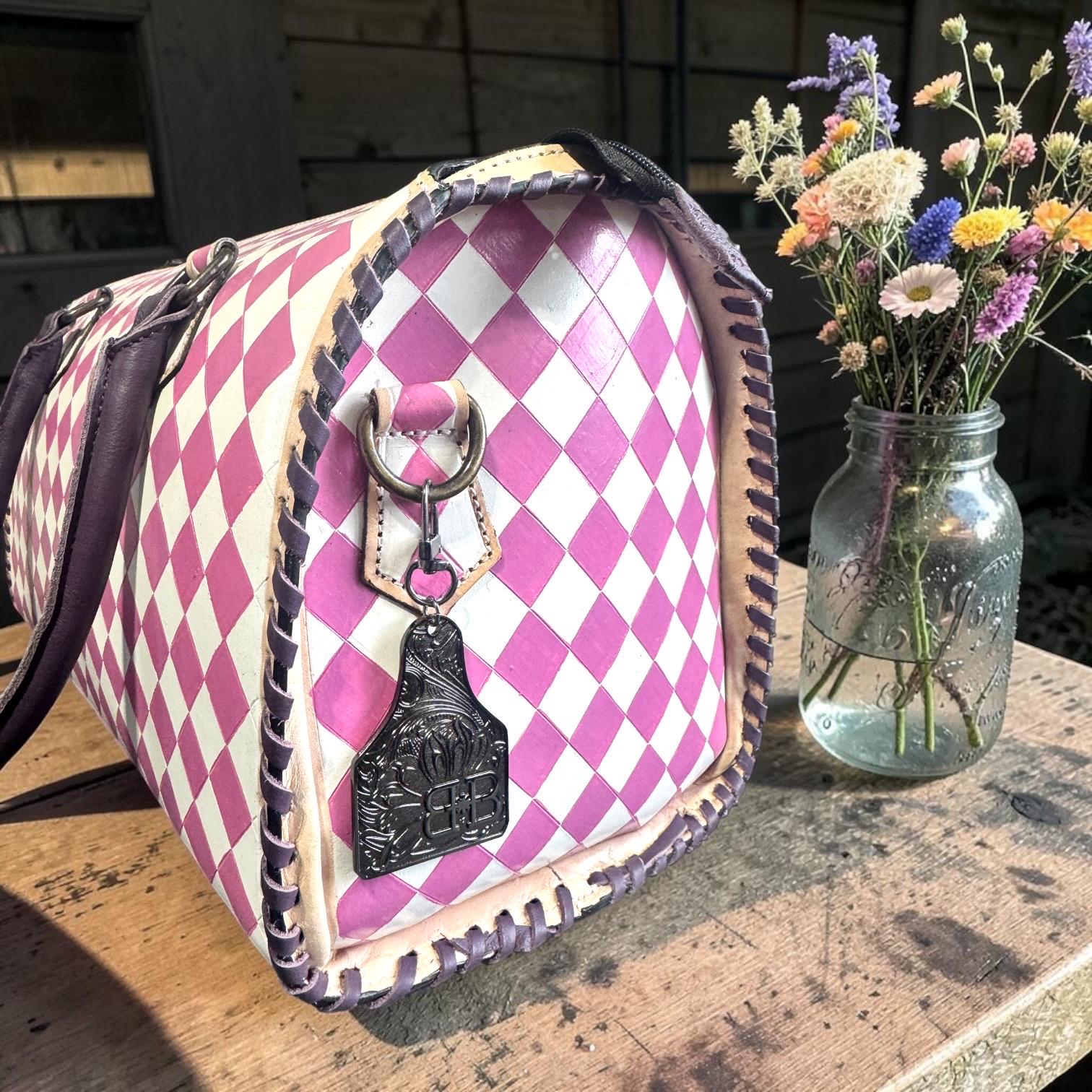 Country Lilac Checkered Speedy Western Genuine Leather Purse