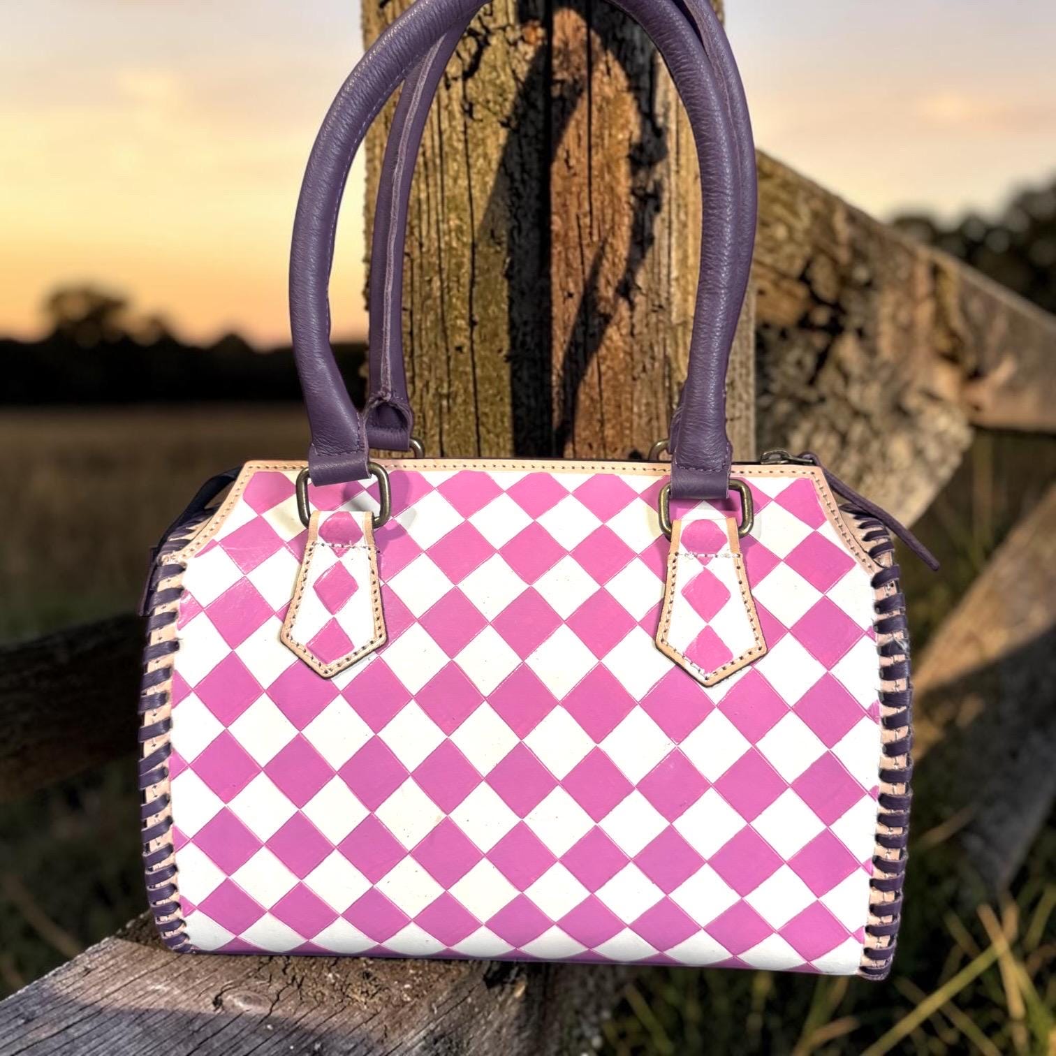Country Lilac Checkered Speedy Western Genuine Leather Purse