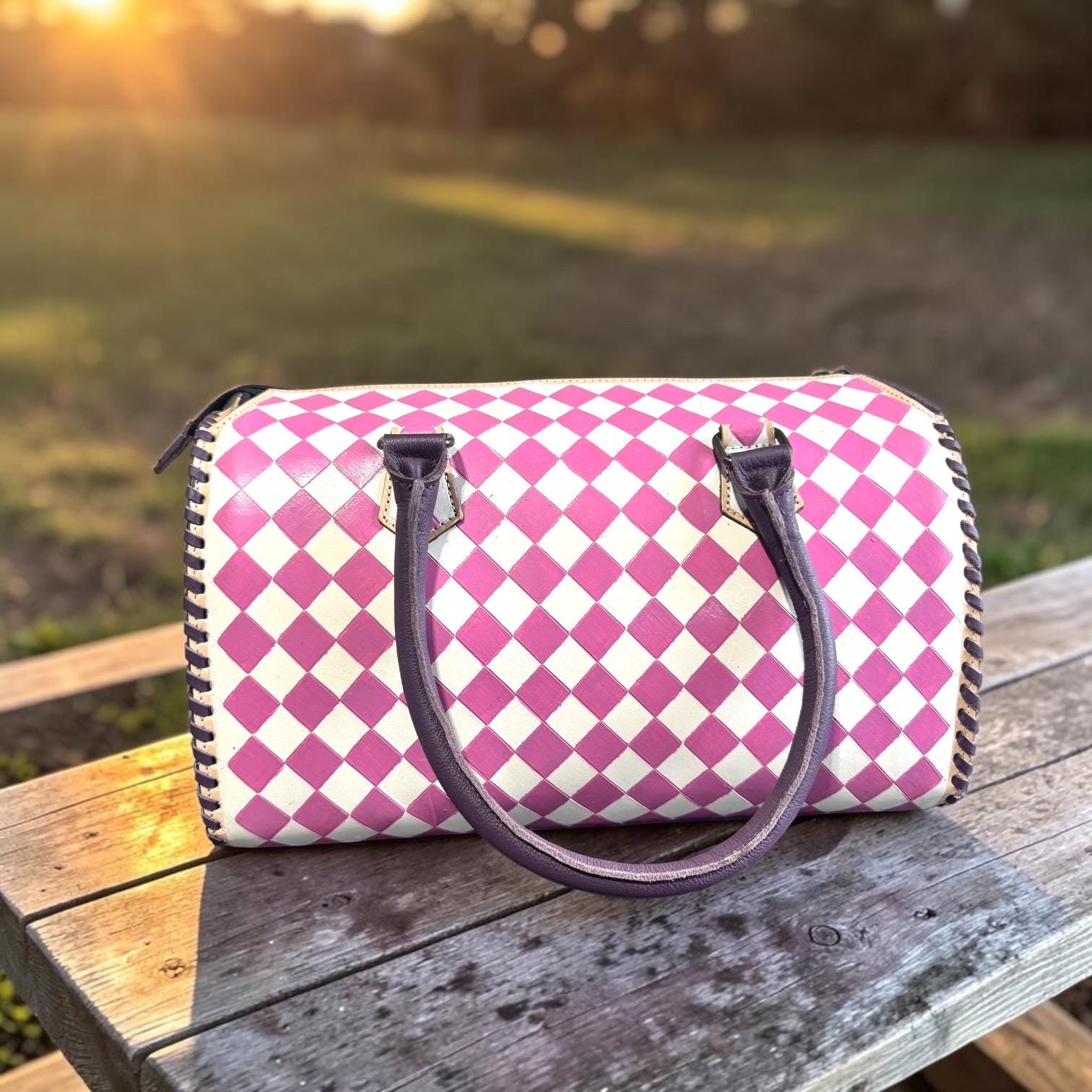 Country Lilac Checkered Speedy Western Genuine Leather Purse