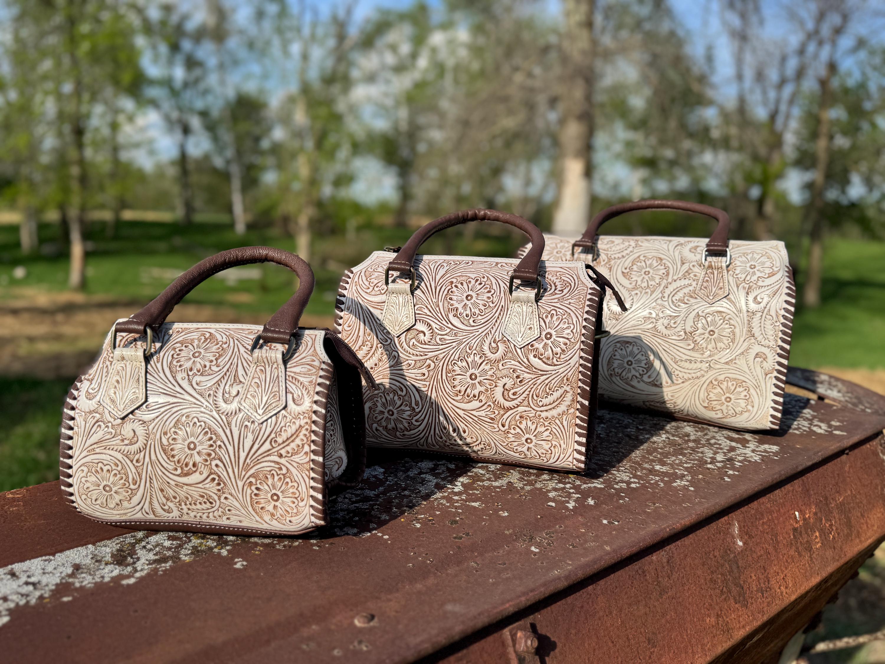 A Cowgirls Promise - western wedding bridal leather barrel speedy bag purse by Double B