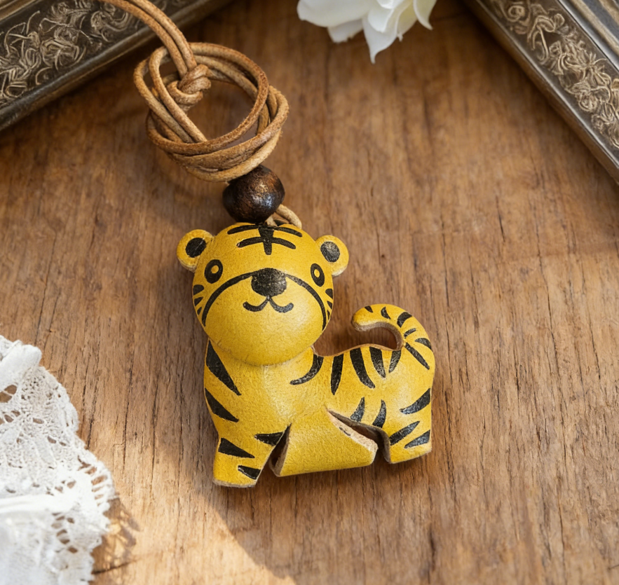 Handmade Little Tiger Leather Keychain