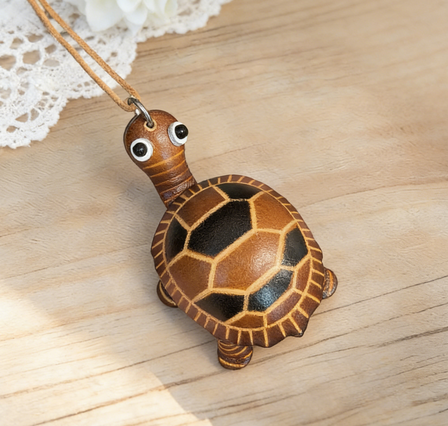 3D Turtle Keychain, Handmade Leather Bag Charm