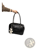 Large Capacity Leather Shoulder Bag with Bear Charm