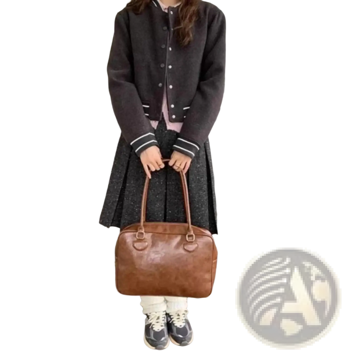 Large Capacity Leather Shoulder Bag with Bear Charm