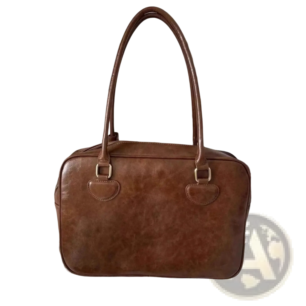 Large Capacity Leather Shoulder Bag with Bear Charm