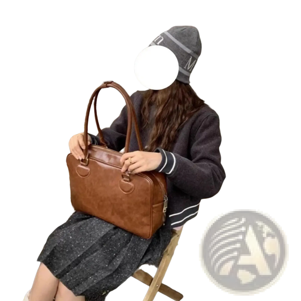 Large Capacity Leather Shoulder Bag with Bear Charm