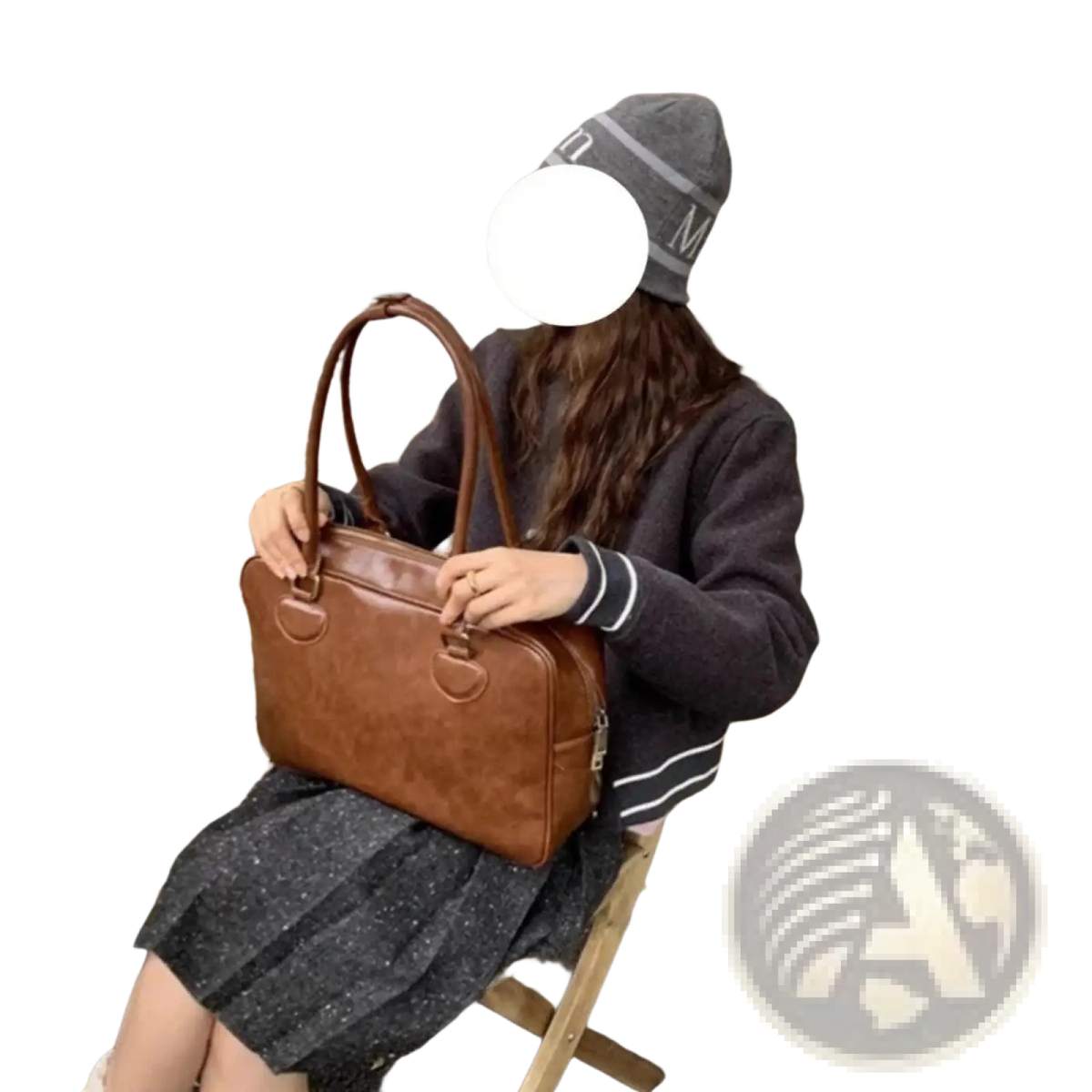 Large Capacity Leather Shoulder Bag with Bear Charm