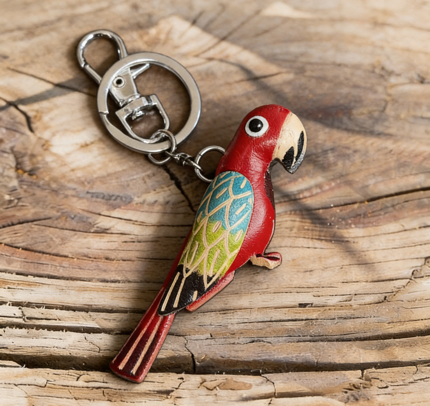 Handmade Parrot Leather Bag Charm