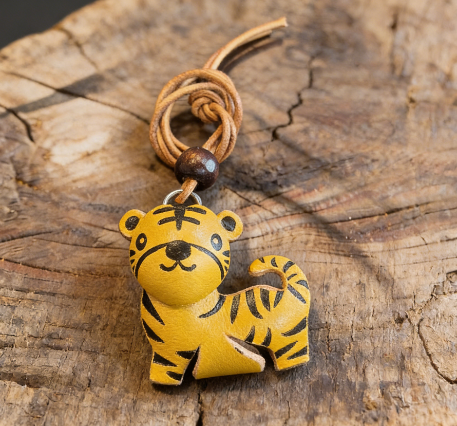 Handmade Little Tiger Leather Keychain
